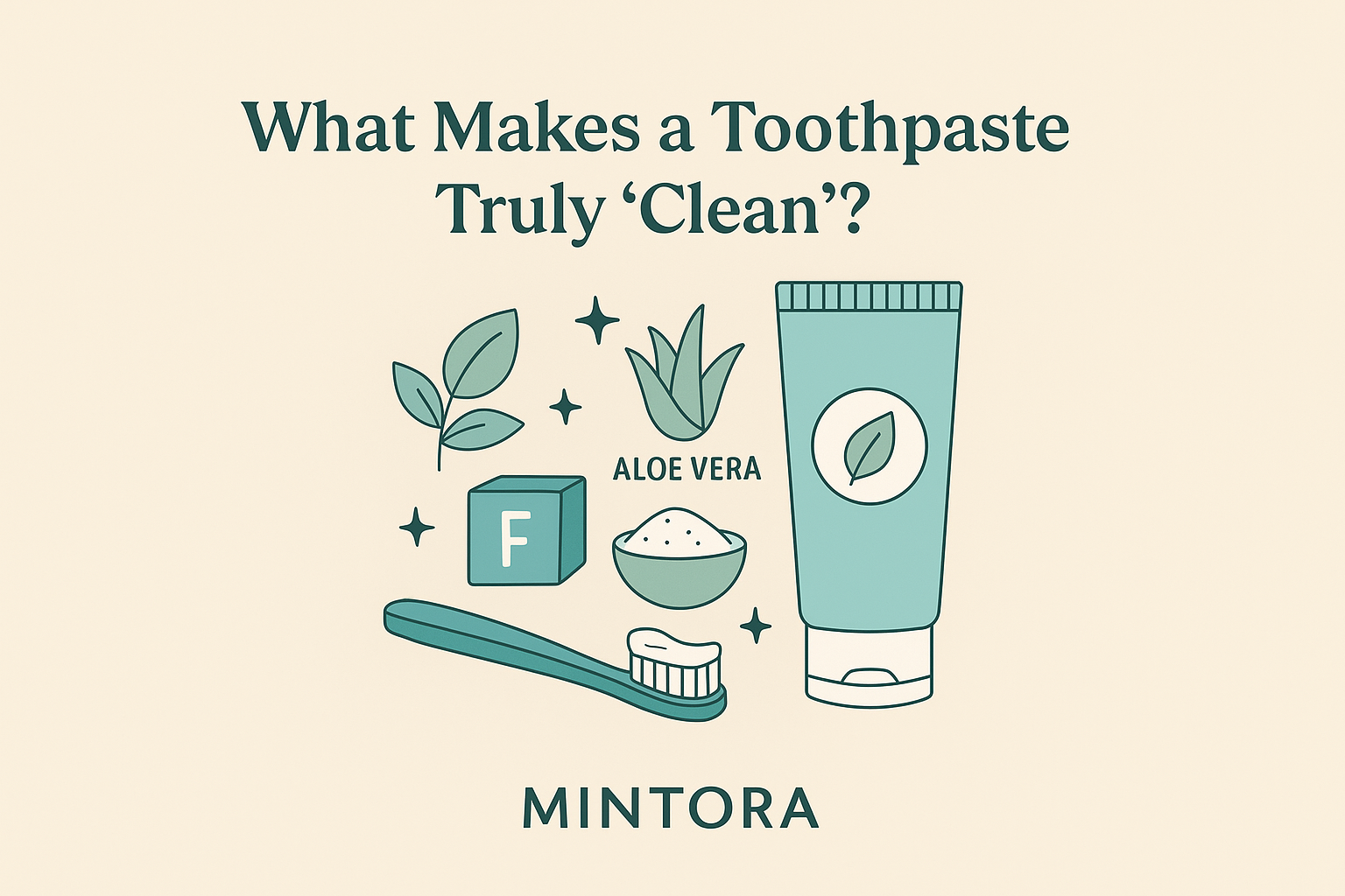 Illustrated thumbnail showing clean toothpaste elements such as aloe vera, fluoride icon, toothbrush, and a gentle formula tube with a minimal, natural design
