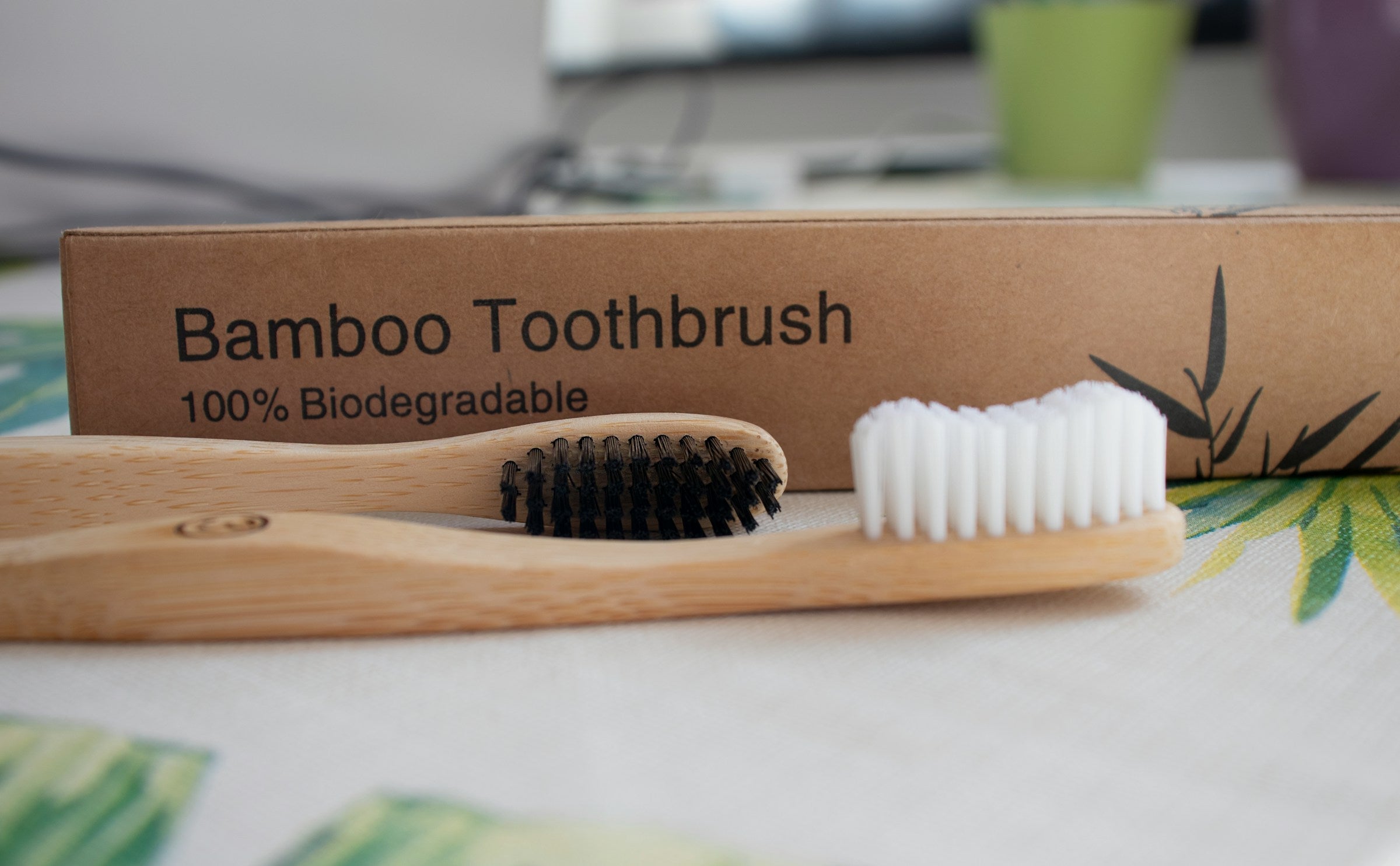 Mintora eco-friendly bamboo toothbrush on clean minimal background
