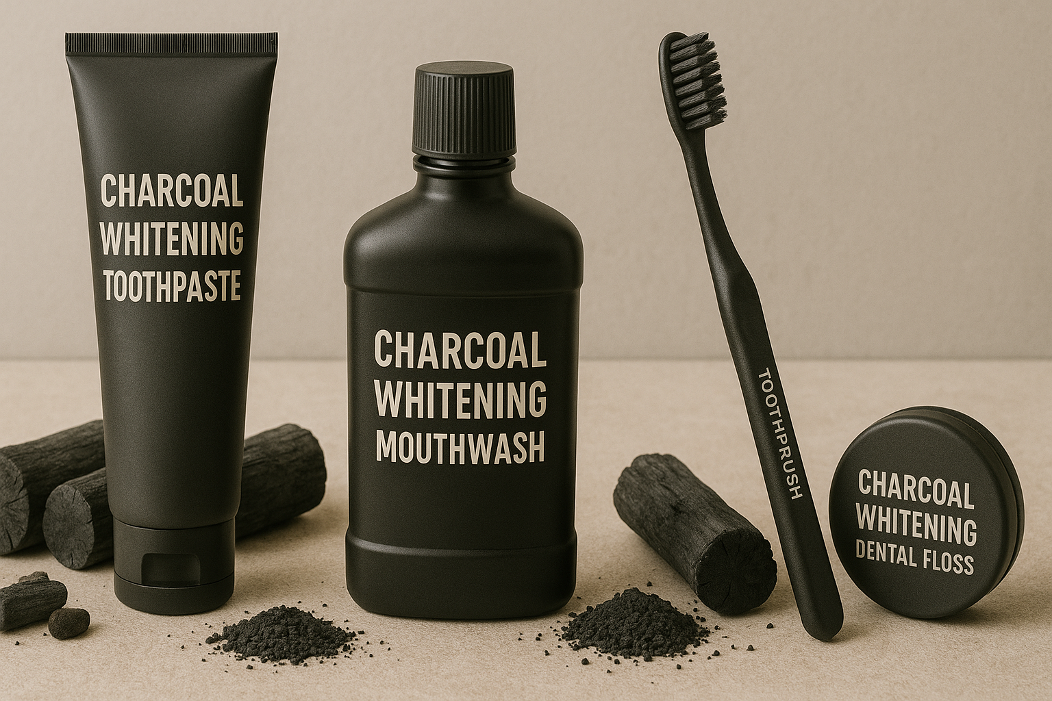 Mintora charcoal whitening essentials with a clean look