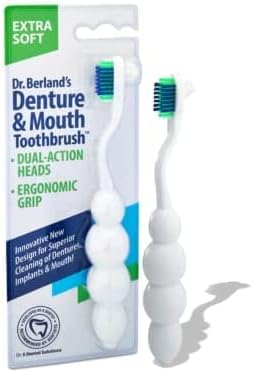 Dr. B Dental Solutions Ergonomic Denture Toothbrush Extra Soft Bristles, Removes Stains & Odor Precision Design for Implants & Overdentures Single White Pack