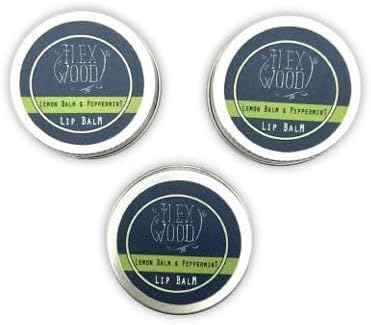 The Ilex Wood - Lip Balm Pack of 3 - Vegan Lemon Balm and Peppermint - All natural, coldsore prevention, cruelty free, plastic free, moisturising, handcrafted - 3 x 10ml (3 x 0.34 fl oz)
