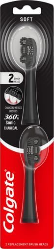 Colgate 360 Power Charcoal Toothbrush Heads | Soft Bristles | Rubber Polisher | For 360 Battery Toothbrush | Pack of 12