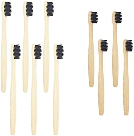 SEVENHEAD Bamboo Toothbrushes Adults & Kids Family Set 6+4 PCS Soft Bristles Wooden Toothbrushes, Natural Biodegradable BPA Free Eco Friendly Toothbrushes Black