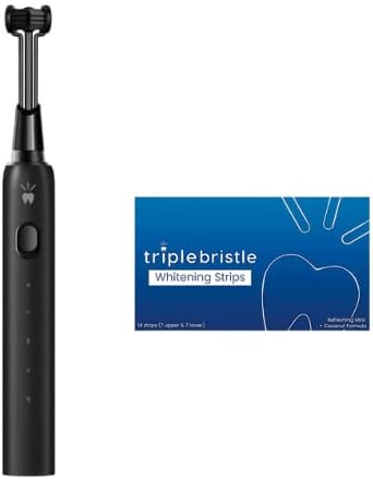 Triple Bristle Max | 4 Brush Modes | Patented 3 Head Design | Dentist Created & Approved | Soft Charcoal Infused Nylon Bristles Teeth Whitening Strips