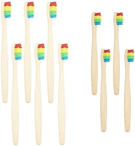 SEVENHEAD Bamboo Toothbrushes Adults & Kids Family Set 6+4 PCS Soft Bristles Wooden Toothbrushes, Natural Biodegradable BPA Free Eco Friendly Toothbrushes Colorful
