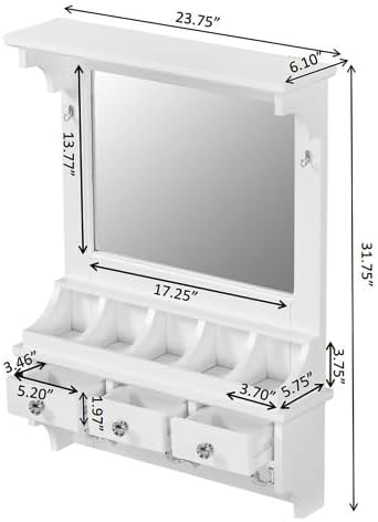 Merax Floating Hall Tree 2-in-1 Entryway Storage Makeup Vanity, with Coat Rack Hooks & 3 Drawers & Big Mirror & Key Hooks, Space-Saving Wall-Mounted Home Organizer for Small Space, White