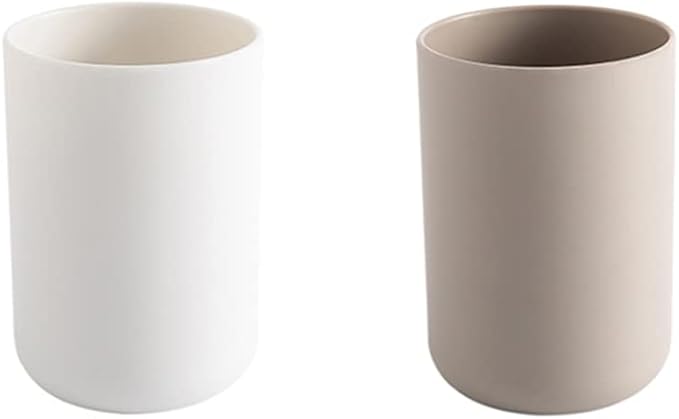 Toothbrush Holder Japanese Style Bathroom Accessories Toothpaste Holder Makeup Brush Cup, Razor Holder for Bathroom Vanity countertop 2pcs (White，Brown)