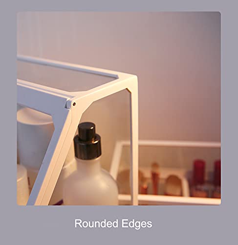 MOOCHI White Vintage Glass Cosmetic Makeup Organizer 3 Drawers Set Dust Waterproof Cosmetics Storage Display Case Countertop for Brushes Lipsticks Jewelry