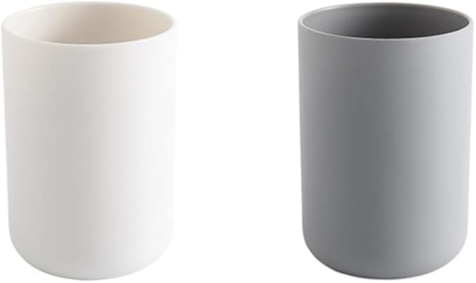 Toothbrush Holder Japanese Style Bathroom Accessories Toothpaste Holder Makeup Brush Cup, Razor Holder for Bathroom Vanity countertop 2pcs (White, Gray)