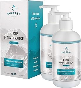 Perio Maintenance Alcohol Free Mouthwash – Concentrated Mouthwash for Bad Breath, Plaque, Sensitive Teeth, and Gingivitis or Gum Disease - Fresh Mint Flavored Fluoride Rinse Pack of 2 by Everest