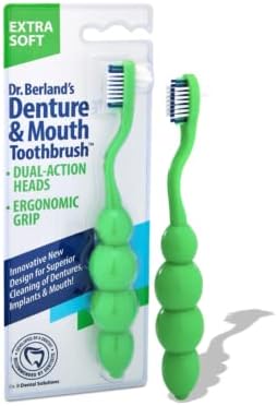 Dr. B Dental Solutions Ergonomic Denture Toothbrush Extra Soft Bristles, Removes Stains & Odor Precision Design for Implants & Overdentures Single Green Pack