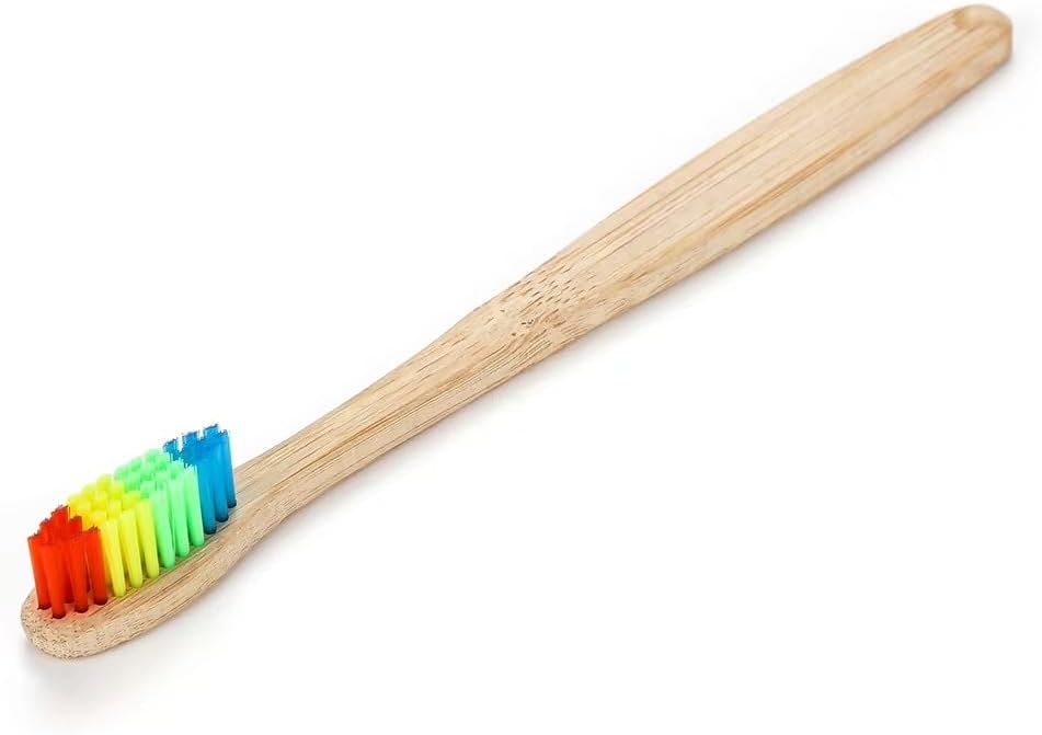Bamboo Toothbrushes for Adults - 10 Pack Biodegradable Bamboo Toothbrush Teeth Colorful Bristle Natural Bamboo Tooth Brush Dental Eco Wood Toothbrushes (Rainbow)