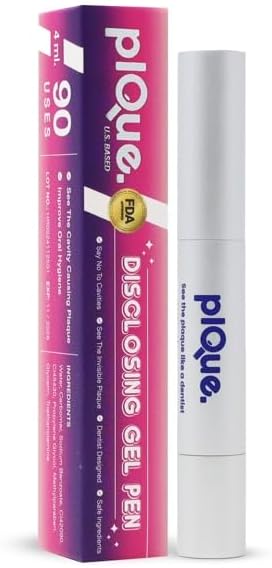 PLQUE Disclosing Gel Pen (90 Uses) - Tooth Plaque Detector for Better Brushing, Purple Stain Formula Reveals Invisible Cavity Causing Plaque, Kids and Adults Oral Care Tool, Pediatric Dentist Design