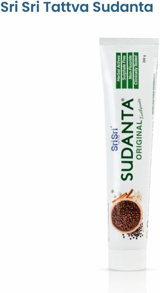 Sri Sri Tattva Sudanta Herbal Toothpaste for Oral Care Protection - Fluoride Free Ayurvedic Toothpaste to Strengthen Teeth and Gums Without Causing Sensitivity - All Natural (200g) Pack of 2