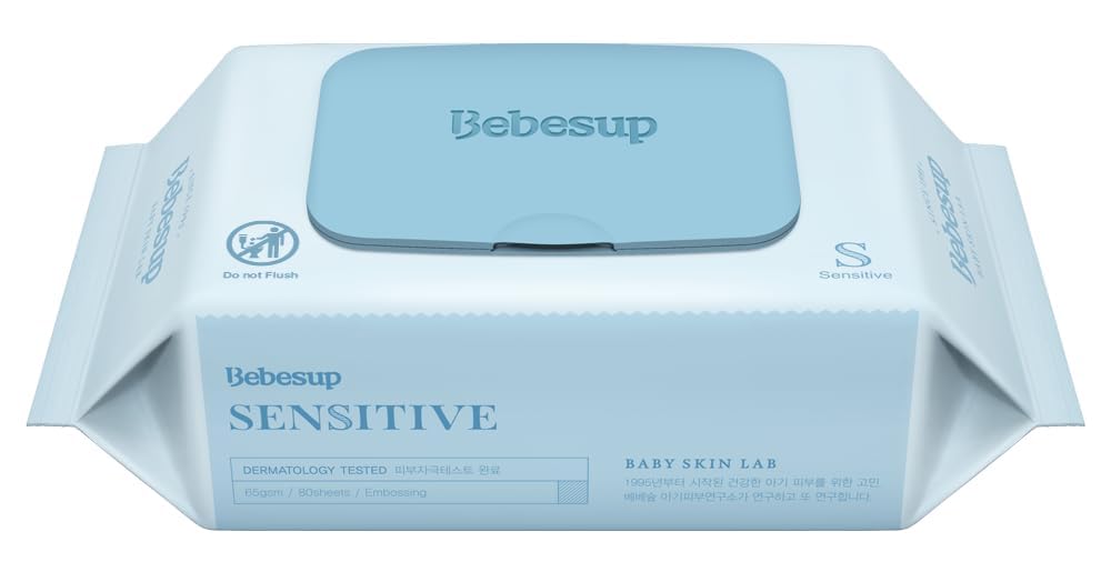BEBESUP-Korea’s #1 Sensitive Baby Wipes -Hypoallergenic Water-based Unscented Alcohol-Free Extra-Thick Ｏrganic Superfood Extracts Plant- Based for sensitive skin Flip-Top (1 Pack)