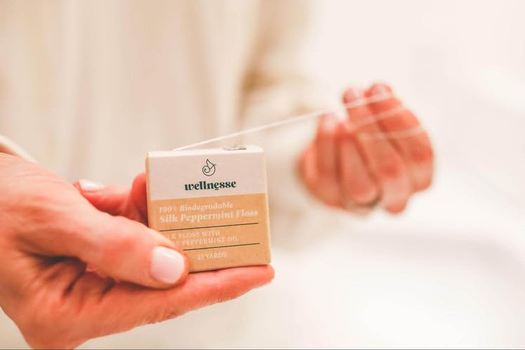 Wellnesse Essential Travel Oral Care Set - Compact Travel Dental Kit w/ 4 oz Whitening Hydroxyapatite Toothpaste, Adult Toothbrush, Copper Tongue Scraper, Silk Floss & Eco-Friendly Pouch, Mint Flavor