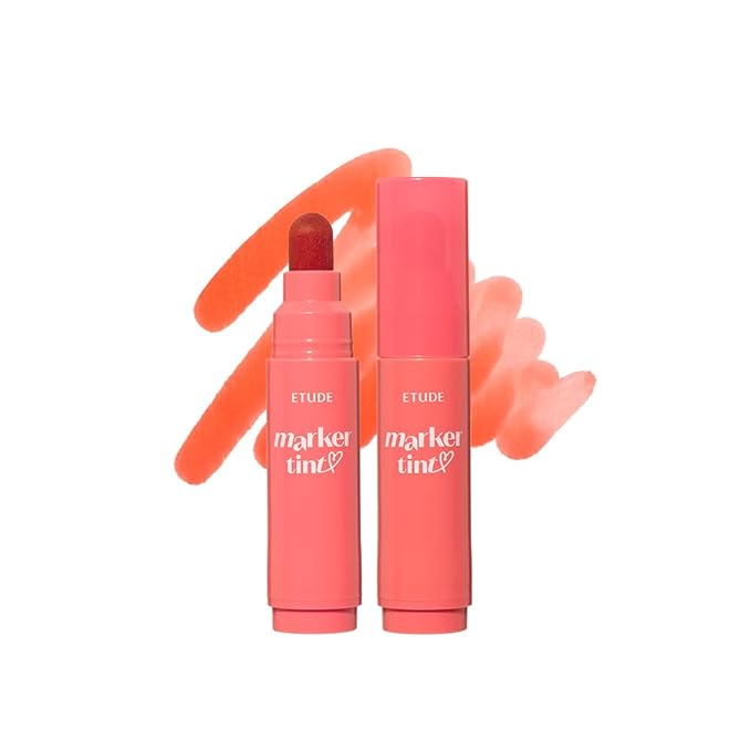 ETUDE Dear Darling Marker Tint #7 Peach Apricot (5g) | Hydrating & Long Lasting Lip Stain | High Pigmented Lip Maker with Easy Drawing Tip | Korean Daily Lip Tint, Korean Makeup, Kbeauty
