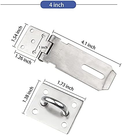 Door Hasp Padlock Latch, 4 Inch Stainless Steel Safety Clasp Hasp Lock Latch, Extra Thick Door Gate Lock Hasp with Screws, Brushed Finish 2 Pack