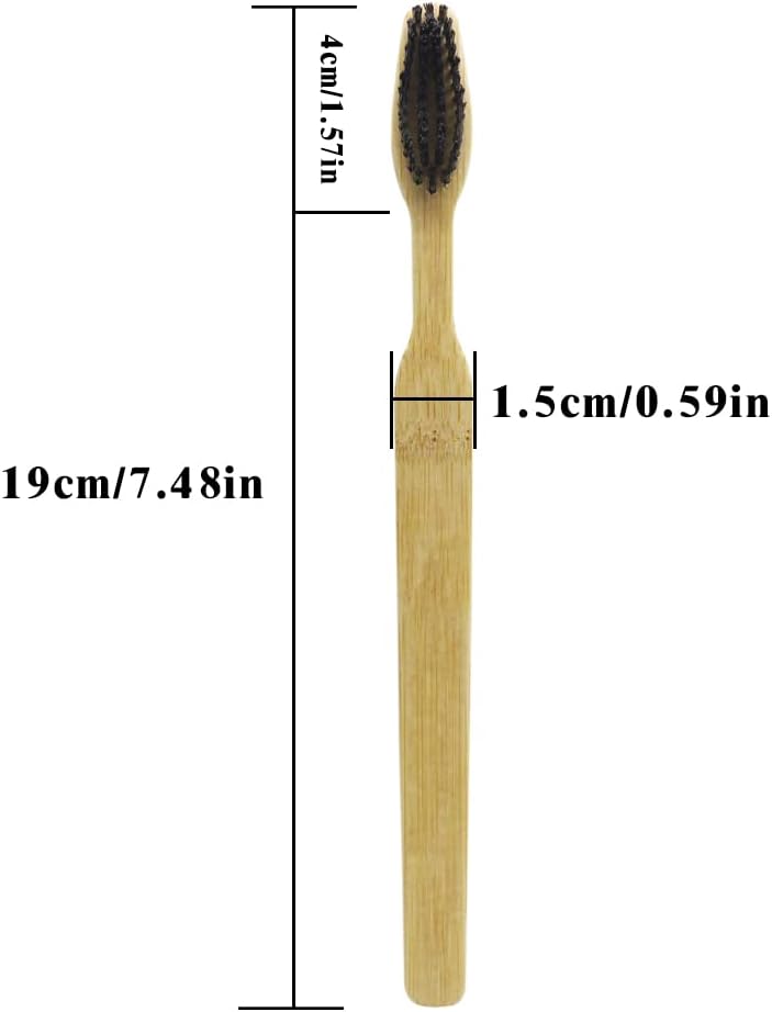 Extra Hard & Firm Bamboo Charcoal Toothbrush Long Head with Wide Thickened Handle Whitening Teeth Pack of 12