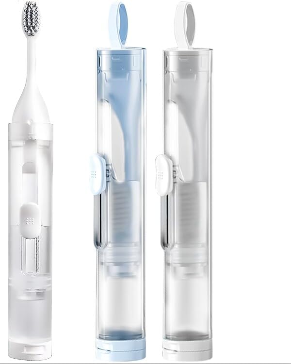 2 Pcs Travel Toothbrush Kit Fold Built-in Toothbrushes Set, Soft Bristles for Travel Camping School Business Trip (Blue, White)