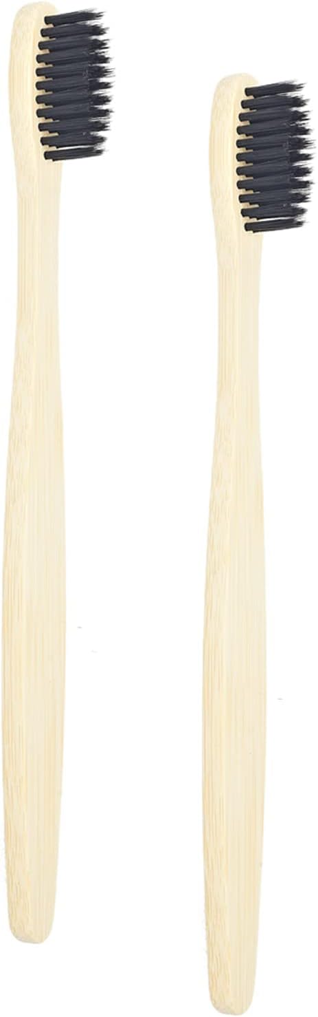 SEVENHEAD 2 PCS Bamboo Toothbrushes With Soft Bristles for Adults - Natural Biodegradable BPA Free Eco-Friendly Wooden Black Toothbrush