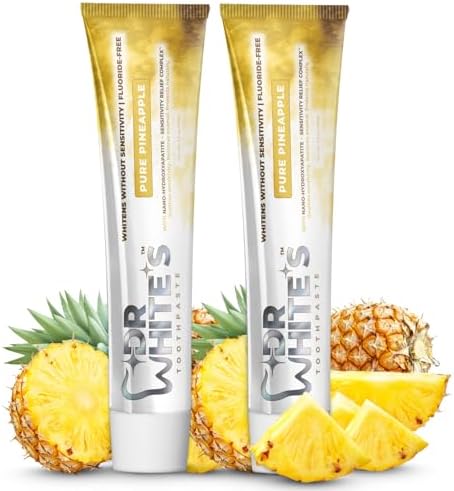 Dr. White’s Fluoride-Free nHA Toothpaste 2-Pack; Dentist-Formulated, Nano Hydroxyapatite + Xylitol, Sensitivity Relief Complex™, Mint-Free, Enamel Safe, Swallow-Safe (3.5 Oz, Pure Pineapple)
