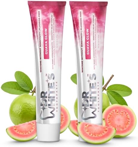 Dr. White’s Fluoride-Free nHA Toothpaste 2-Pack; Dentist-Formulated, Nano Hydroxyapatite + Xylitol, Sensitivity Relief Complex™, Mint-Free, Enamel Safe, Swallow-Safe (3.5 Oz, Guava Glow)