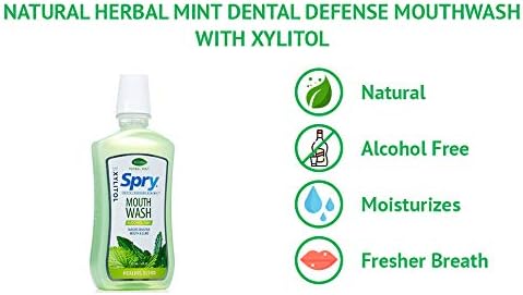 Spry Natural Xylitol Mouthwash Fluoride Free with Enamel Support, Alcohol-Free, Gentle, Non-GMO, Herbal Mint - 16 fl oz (Pack of 2)