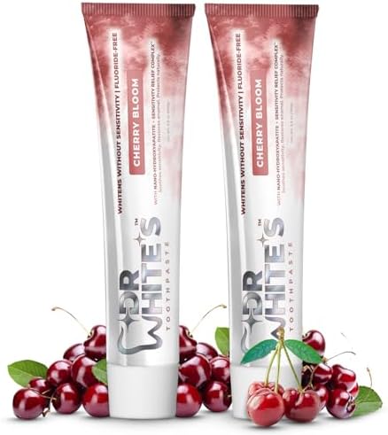 Dr. White’s Fluoride-Free nHA Toothpaste 2-Pack; Dentist-Formulated, Nano Hydroxyapatite + Xylitol, Sensitivity Relief Complex™, Mint-Free, Enamel Safe, Swallow-Safe (3.5 Oz, Cherry Bloom)