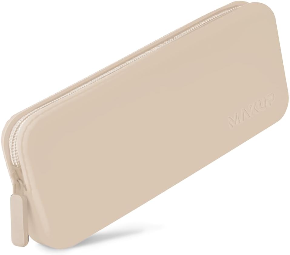 MAKUP Silicone Makeup Bag, Makeup Brush Holder with Zipper for Organizing Cosmetics, Makeup Brushes, Tools and Pencils, Washable Makeup Brush Holder Pouch for Travel (Nudist)