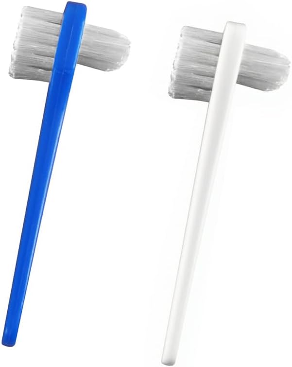 2 Pack Denture Toothbrush Set, Braces & Mouth Guards (Blue/White), Dual Head Hard Bristle Denture Brush for Cleaning False Teeth