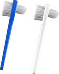 2 Pack Denture Toothbrush Set, Braces & Mouth Guards (Blue/White), Dual Head Hard Bristle Denture Brush for Cleaning False Teeth