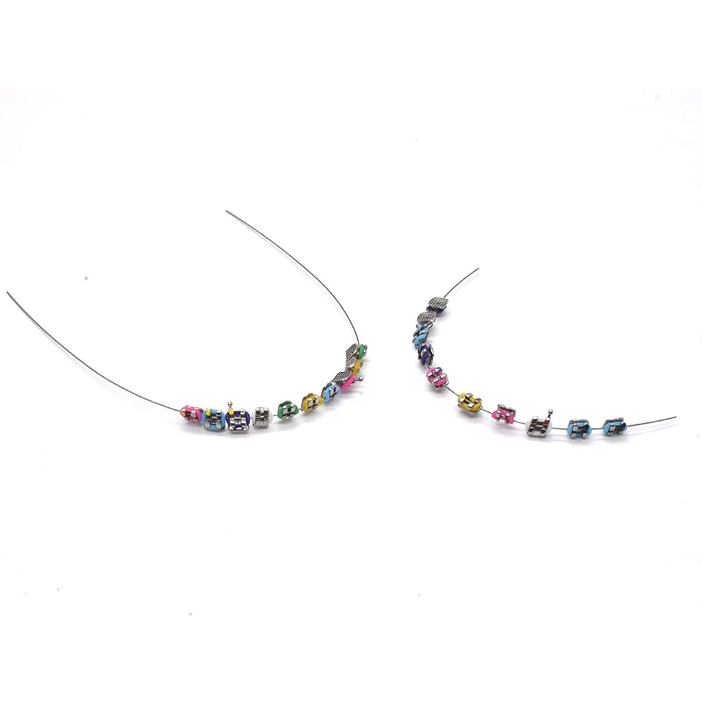 1 Pack Temporary Tooth Decoration with Metal Wires,Metal Bracket and Orthodontic Ligature Ties,Practice Props for Dental Students,Orthodontist Explain Props （ Multiple Colors）