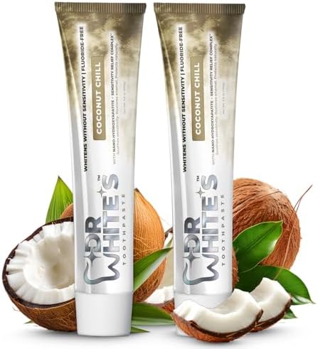 Dr. White’s Fluoride-Free nHA Toothpaste 2-Pack; Dentist-Formulated, Nano Hydroxyapatite + Xylitol, Sensitivity Relief Complex™, Mint-Free, Enamel Safe, Swallow-Safe (3.5 Oz, Coconut Chill)