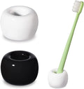 Mini Ceramics Toothbrush Holder Stand for Bathroom Vanity Countertop, Handmade Couple Toothbrush Head Holder, Shaver Holder and Office Pen Holder, Black&White, Pack of 2