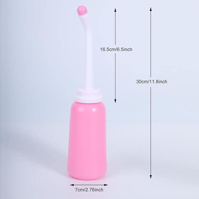 Handheld Personal Bidet Bottle, Bottle for Gentle Postpartum Care and Cleansing, Feminine Care， Personal Perineum Cleansing, 350Ml Portable Travel Bidet（Pink）, Resistant to 100ºC, Bonus Bag