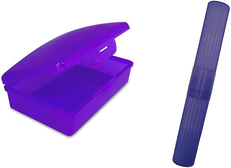 Purple Toothbrush Covers & Soap Box Set - Matching Colors - Tooth Brush Cover Cap, Soap Dish Travel Holder - Plastic Portable Set