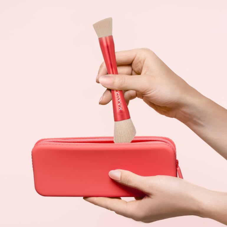 MAKUP Silicone Makeup Bag, Makeup Brush Holder with Zipper for Organizing Cosmetics, Makeup Brushes, Tools and Pencils, Washable Makeup Brush Holder Pouch for Travel (Watermelon Sugar)