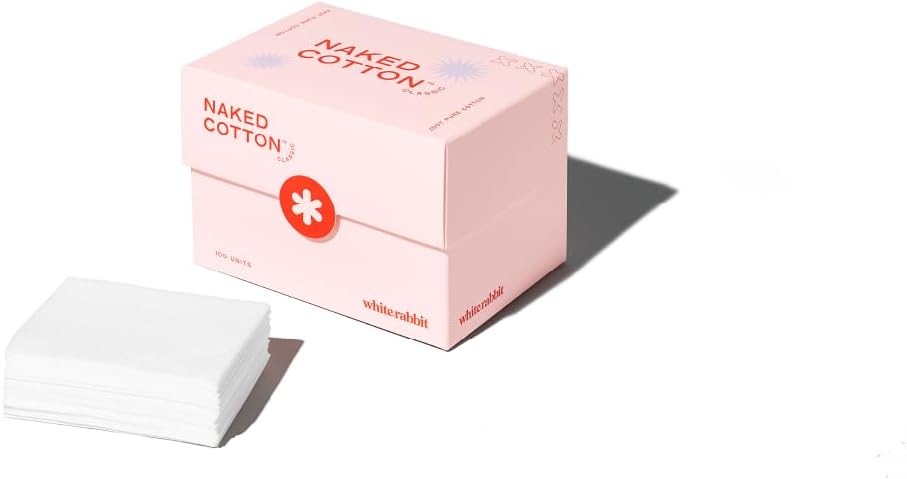 White Rabbit – Naked Cotton Classic – Premium 100% Cotton Pads for Toner Use, Makeup Remover, and Masks | Unbleached, Lint-Free, Extra Soft | Korean Skin Care Product (100 Count)