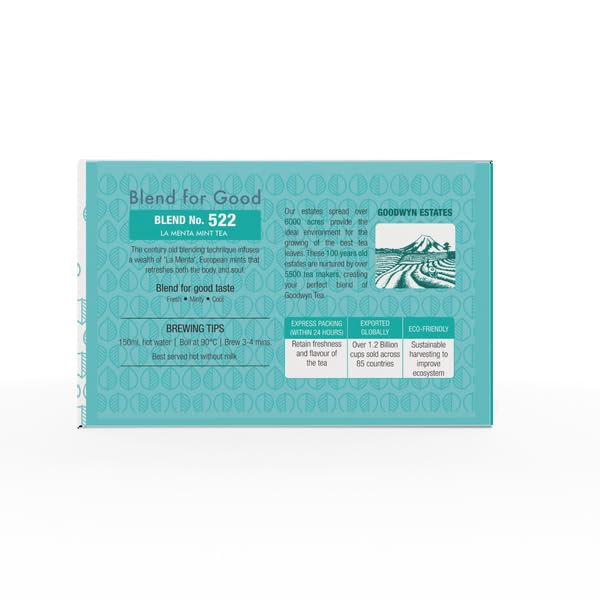 Goodwyn Peppermint Tea – 100 Individually Wrapped Herbal Tea Bags | Organic Mint Tea | Caffeine-Free | Plastic-Free Packaging | Refreshing Flavor | Indian Origin | Travel-Friendly