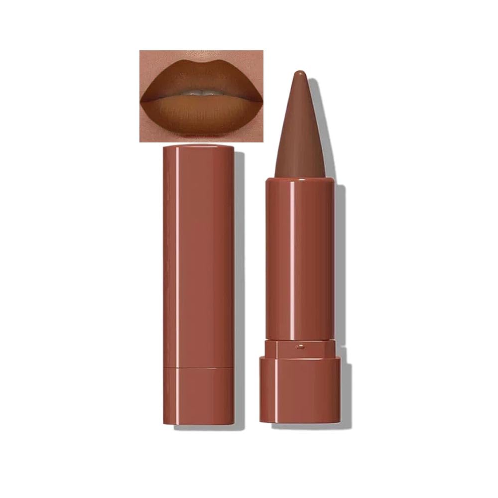 2-in-1 Gradient Brown Lip Liner & Lipstick, Dark Brown Waterproof Long Lasting Matte Lip Liner Pencil, Makeup Smudge proof lip liner with Cone Tip (01#-Warm Brown)