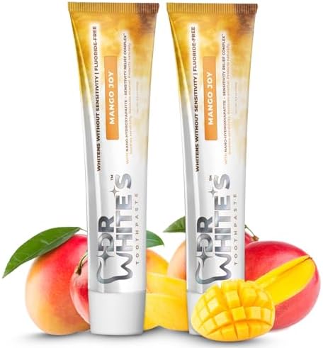 Dr. White’s Fluoride-Free nHA Toothpaste 2-Pack; Dentist-Formulated, Nano Hydroxyapatite + Xylitol, Sensitivity Relief Complex™, Mint-Free, Enamel Safe, Swallow-Safe (3.5 Oz, Mango Joy)