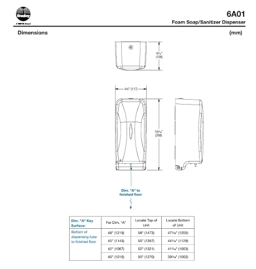 Bradley 6A01-11 Diplomat Foam Soap/Sanitizer Dispenser, Surface Mounted, Vertical Tank, Low Battery Indicator Lights, Architectural Satin Finish, Stainless Steel