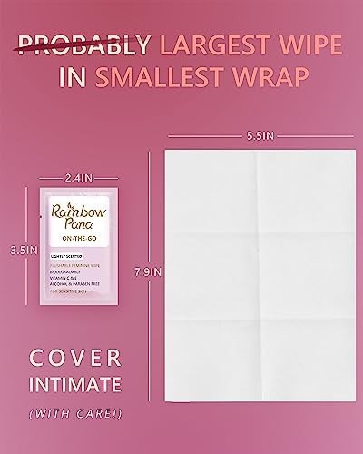 RainbowPana Feminine Wipes, 240 Count ON-THE-GO Individually Wrapped | Flushable Wipes, Travel Wipes for Women, Pre/Post-Intimacy Cleansing | Aloe, Portulaca, Vitamin E | pH Balanced, Biodegradable