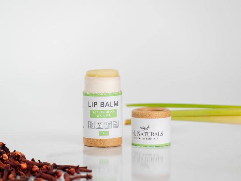 J&L Naturals Sustainable Lip Balm | Organic Ingredients, 100% Natural, Eco-Friendly | Cruelty Free, Vegan, Paraben Free, Silicone Free (Lemongrass & Clove, 2-Piece Duo)