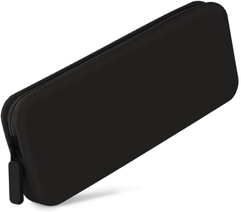 MAKUP Silicone Makeup Bag, Makeup Brush Holder with Zipper for Organizing Cosmetics, Makeup Brushes, Tools and Pencils, Washable Makeup Brush Holder Pouch for Travel (Black Out)