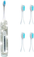 Electric Toothbrush for Woman Silver Bling Diamond Decor Portable Travel Essentials for Women White Toothbrush with 3 Replacement Heads 6 Modes