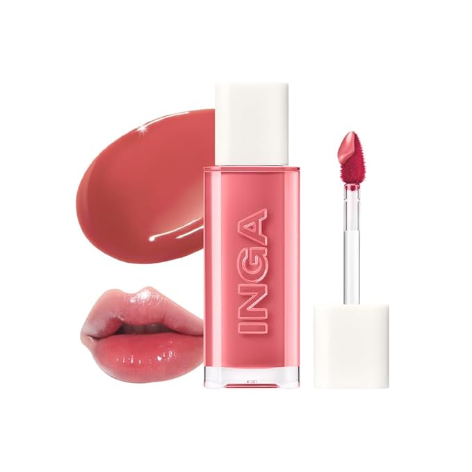 INGA Water Glow Lip Tint | Hydrating, Glossy Korean Lip Tint with Sheer Color & Glass-Like Shine | Long-Lasting, Non-Sticky Korean Lip Stain (ROSY ROSE)