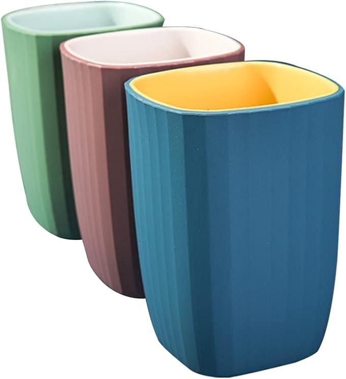 Tumbler Cup Toothbrush Cup 300ml, Unforgettable Bathroom Toothbrush Holder Mouthwash Cup, Toothbrush Storage Box, Eco-Friendly Plastic Drink Cup, 3PCS (3 Colors) (Blue & Fuchsia & Green)