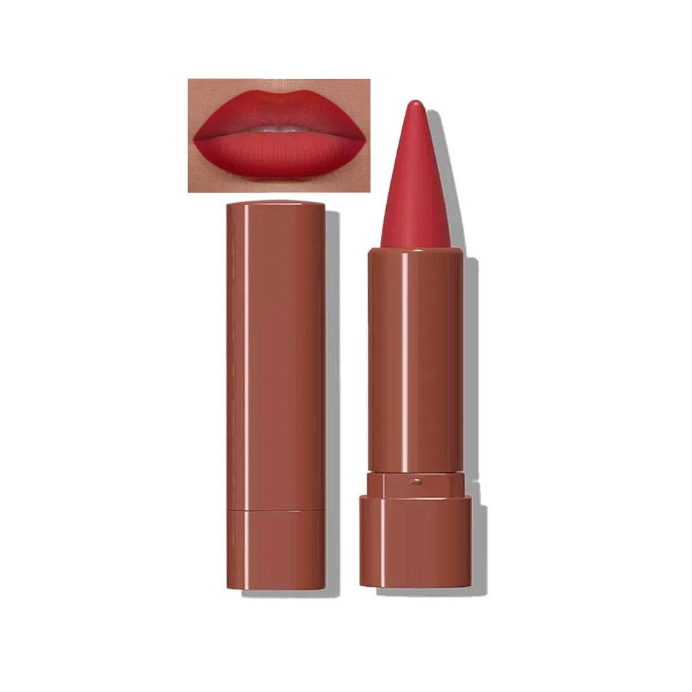 2-in-1 Gradient Red Lip Liner & Lipstick, Waterproof Long Lasting Matte Lip Liner Pencil, Makeup Smudge proof lip liner with Cone Tip (06#-Carmine)